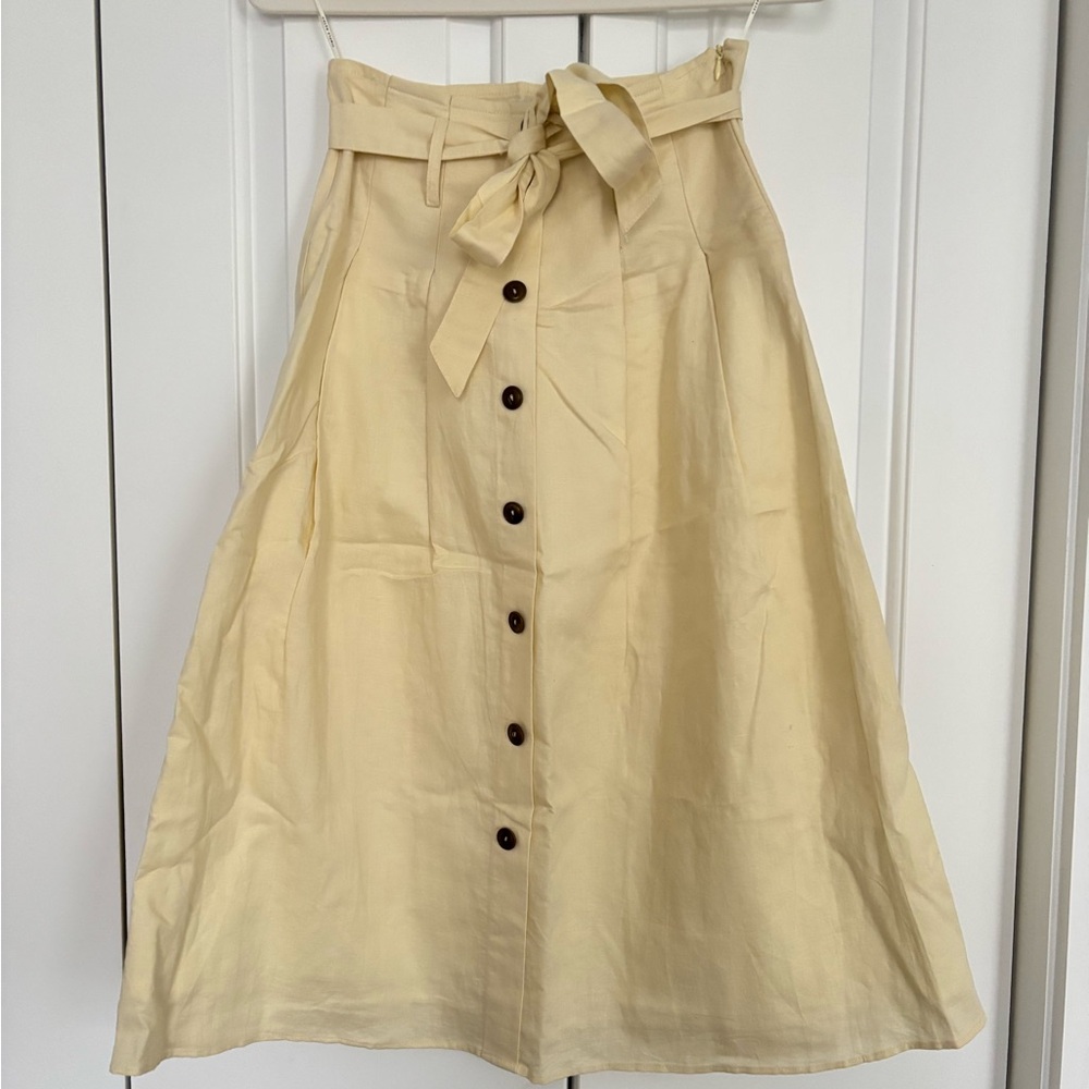 SimpleRetro Elegant Cream A-Line Linen/Cotton Skirt - Picture 2 of 7
